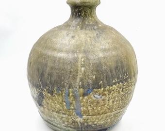 希少 四代目谷清右衛門(1913年～?) 信楽うずく丸花瓶 天然灰釉せっ器
