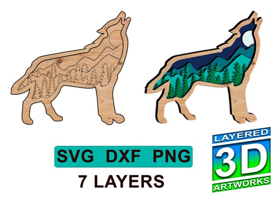 Download 3d Layered Wolf Svg Laser Cut Svg Dxf Vector Plans Laser Etsy