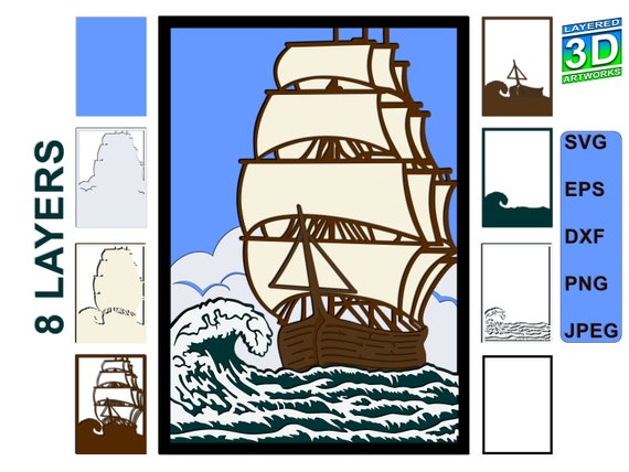 Download 3d Layered Ship Svg Laser Cut Files Cnc File For Wood Ship Etsy