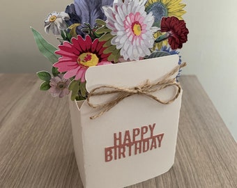 Happy birthday / Get well soon pop up box card | flower pop up card | flower vase card | 3D card