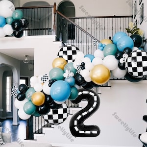 88pcs kit ghirlanda di palloncini per auto da corsa salice verde blu nero palloncino a scacchi baby shower primo / due arco di palloncini a tema auto di compleanno veloce