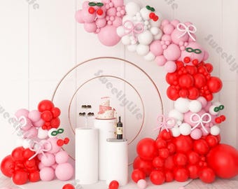 148pcs Fruit Theme Balloon Garland Arch Kit Matte Pink Red Green Cherry Balloons Sweet One Birthday Baby Gender Reveal Bride Wedding Decor