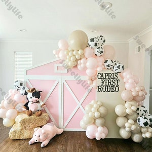 113 pz Tema Fattoria Compleanno Palloncino Ghirlanda Kit Fumo di Sabbia Naturale Mucca Bianca Palloncino Ragazza Baby Shower Genere Rivelare Decorazione Battesimo
