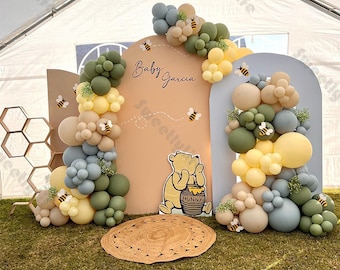 95/157pc Retro Dusty Blue Yellow Balloon Arch Baby Birthday Bee Shower Gender Reveal Party Supplies Bridal Shower Anniversary Wedding Decor