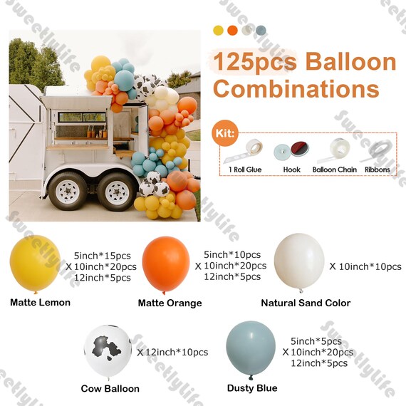 thumbnail image 2 of 125 PCS Cowboy Theme Balloon Set - Farm Party Decor With Matte Lemon, Orange & Cow Print Balloons 2 of 10