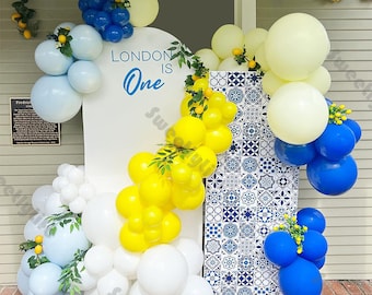 115 sztuk Niebieski Żółty Balon Girlanda Dekoracyjne Balony Impreza Baby Birthday Shower Gender Reveal Globos Rocznica Ślub Dekoracja
