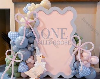 119pcs One Silly Goose Theme Balloon Garland Kit Pink Green Blue Grid Love Bow Balloon Goose Birthday Baby Shower Farm Party Decoration