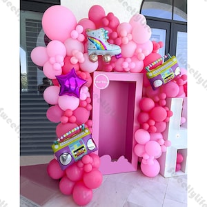 115 pezzi di palloncini a tema rosa opaco opaco, kit arco ghirlanda, radio, pattini a rotelle, palloncini in alluminio da discoteca, decorazioni per feste di compleanno