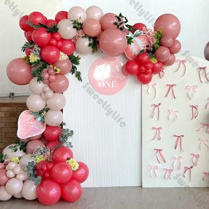 Kit arco a tema fragola da 97 pezzi, palloncini rosa antico fumosi e bianchi, per baby shower, rivelazione del sesso, compleanno, sposa, matrimonio, festa, decorazioni