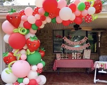 120pcs Strawberry Balloons Arch Garland Kit Matte Red Green Pink Balloon Baby Shower Birthday Wedding Party Decor Anniversary Birthday Decor