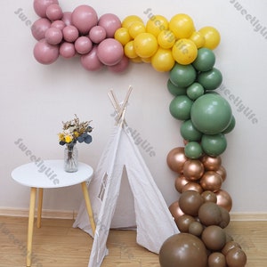 102pcs Double Dusty Pink Balloon Mustard Yellow Caramel Baby Shower Birthday Background Floor Reveals Decoration