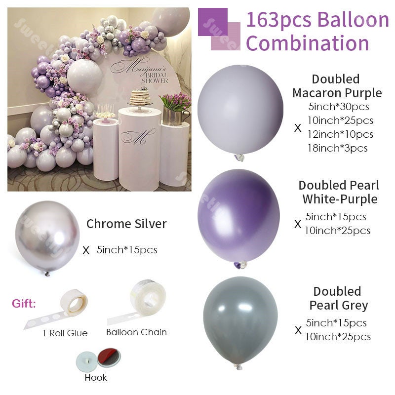 Kit de violet ballon Garland 130 PCS Pearl Or Blanc Violet de