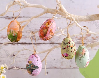 6pcs Handmade Easter Egg Ornaments Hanging Egg Decorations for Easter Tree Painted Egg Ornament Personalised Plastic Egg Spring Home Decor