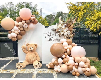 124pcs Doubled Apricot Balloons Garland Coffee Balloon Birthday Wedding Baby Shower bridal shower Bear Theme Party Decor