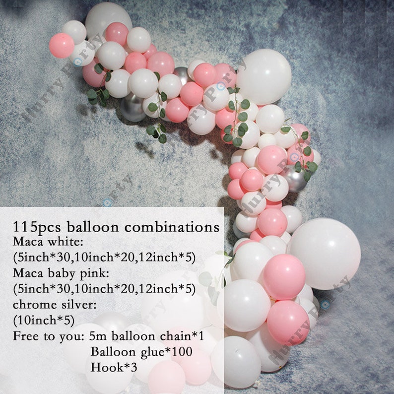 115Pcs Decorations Balloons Garland Arch Kit Macaron Baby Pink Pastel White Birthday Wedding Anniversary Party Decor Baby Shower