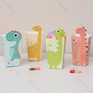 12pcs Cartoon Dinosaur Popcorn Box Candy Biscuit Packaging Bag For Birthday Baby Shower Animal Boxes Gift Party Decoration Supplies