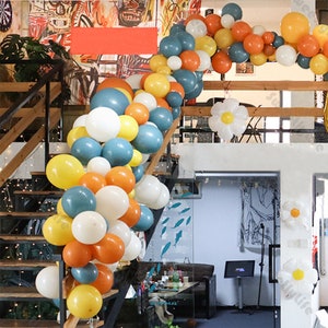 123pcs Matte Lemon Blue Orange Two Groovy Balloon Arch Daisy Backdrop Baby Shower Birthday Gender Reveal Decor Wedding Anniversary Set