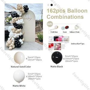 162pcs Baby Shower Balloons Garland Arch Kit Sand White Black Beige ...