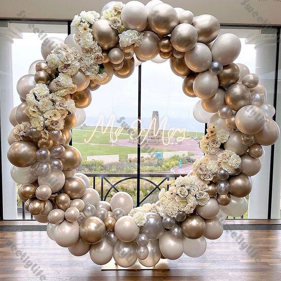 165pcs Doubled Coffee Transparent Chrome Champagne Balloons