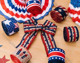 Cintas con la bandera nacional del Día de la Independencia, cintas estampadas, cintas para envolver regalos, cintas hechas a mano, cinta del 4 de julio, decoración para conmemoración patriótica.