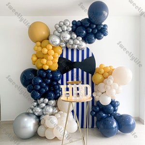 179/109pcs Matte Lemon Navy Blue Balloon Arch Kit Chrome Silver Natural Sand Birthday Party Baby Shower Gender Reveal Decoration