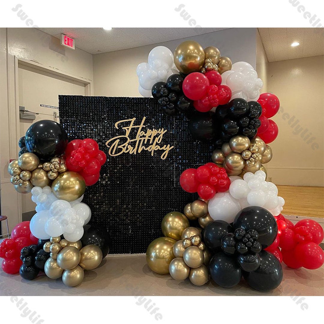 Kit Arco Ghirlanda 164 Palloncini Neri E Oro Per Feste, Con Palloncini In Lattice E Lamina A Stella, Per Laurea, Compleanno, Capodanno