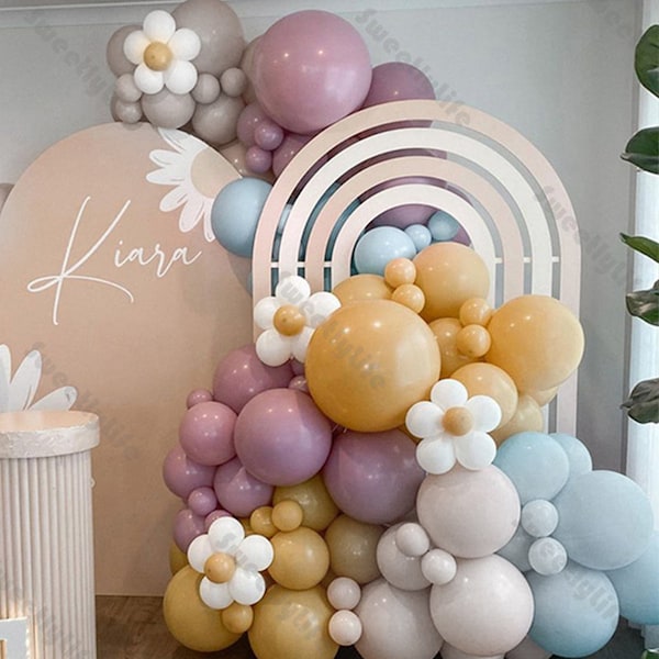 123/175 Pcs Twee Groovy Ballon Garland Dusty Blue Rozeachtig Paars Ballon Boog Daisy Bloem Ballonnen Meisje Boho verjaardagsfeestje Decor