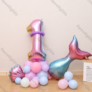49pcs Mermaid Digit Balloon Garland Kit Pastel Pink Blue Purple Balloon Arch Kids Baby Shower Girl Birthday Baptism Wedding Decorations