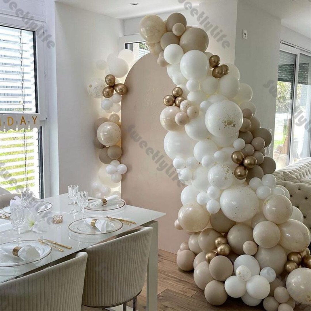 155pcs Retro Balloon Arch Garland Kit Natural Sand White Gold Balloons ...
