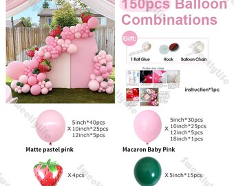 Strawberry Balloon Garland Kit - 150pcs Sand White Pink Green Balloons