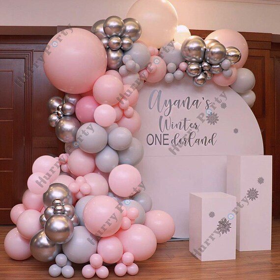 118Pcs Baby Shower Girl Party Decoration Balloons Garland Arch Kit Pastel Pink Metallic Silver Ballon Wedding Anniversary Adult