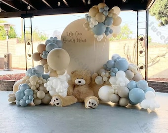 162pcs Boy Shower Balloons Garland Kit Pastel Blue White Beige Balloon Arch Kids Birthday Party Baby Gender Reveal Baptism