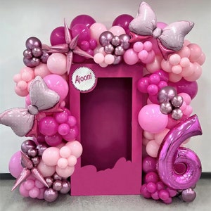 143pcs Hot Pink Balloons Garland Kit with bow Balloon for Girls Kids Birthday Baby Shower Weddings Party Decorations
