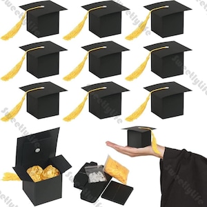 Juego de 5 cajas de dulces de papel con forma de birrete de graduación, caja de regalo con forma de birrete de graduación, caja con ramo de birrete de graduación, recuerdos para fiesta de ceremonia de graduación