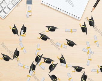 100 piezas de recortes troquelados de gorros de graduación, mini sombreros de graduación, adorno de mesa, confeti de gorro de graduación, suministros para fiestas de ceremonia de graduación