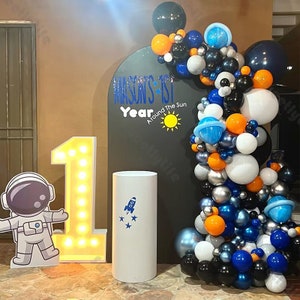 144pcs Space Theme Balloons Garland Birthday Space Baby Shower to the Moon Balloon First Trip Around The Sun Galaxy Themed Party