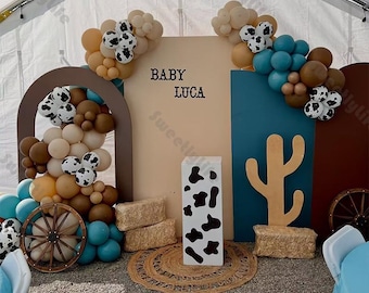135pcs Farm Theme Garland Arch Kit Caramel Blue Cowboy Balloons Baby Shower Boy Birthday Gender Reveal Bridal Wedding Party Decor Supplies