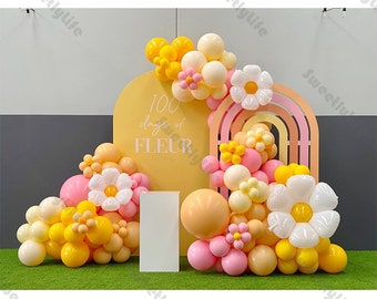 146pcs Daisy Flower Yellow Lemon Peach Pink Balloon Arch Garland Kit Girl Boho Birthday Party Wedding Baby Shower Decor