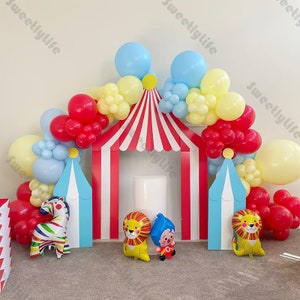 129 sztuk Farm Animal Balloon Arch Czerwony Niebieski Żółty Słodkie Balony Urodziny Płeć Ujawnienie Pastel Baby Shower Wieczór Panieński Dzieci Dekoracja Imprezy