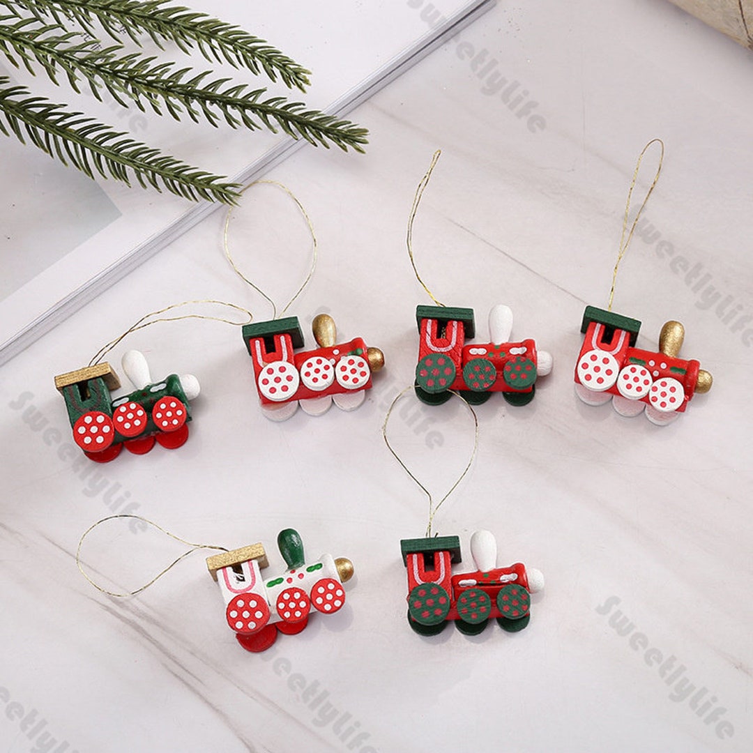 Hand Painted Wooden Train, Christmas Pendant Ornament, Wooden Train Toy