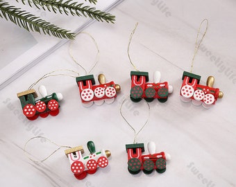 Hand Painted Wooden Train, Christmas Pendant Ornament, Wooden Train Toy, Gift for Train Enthusiasts, Hanging Ornament, Home Decor