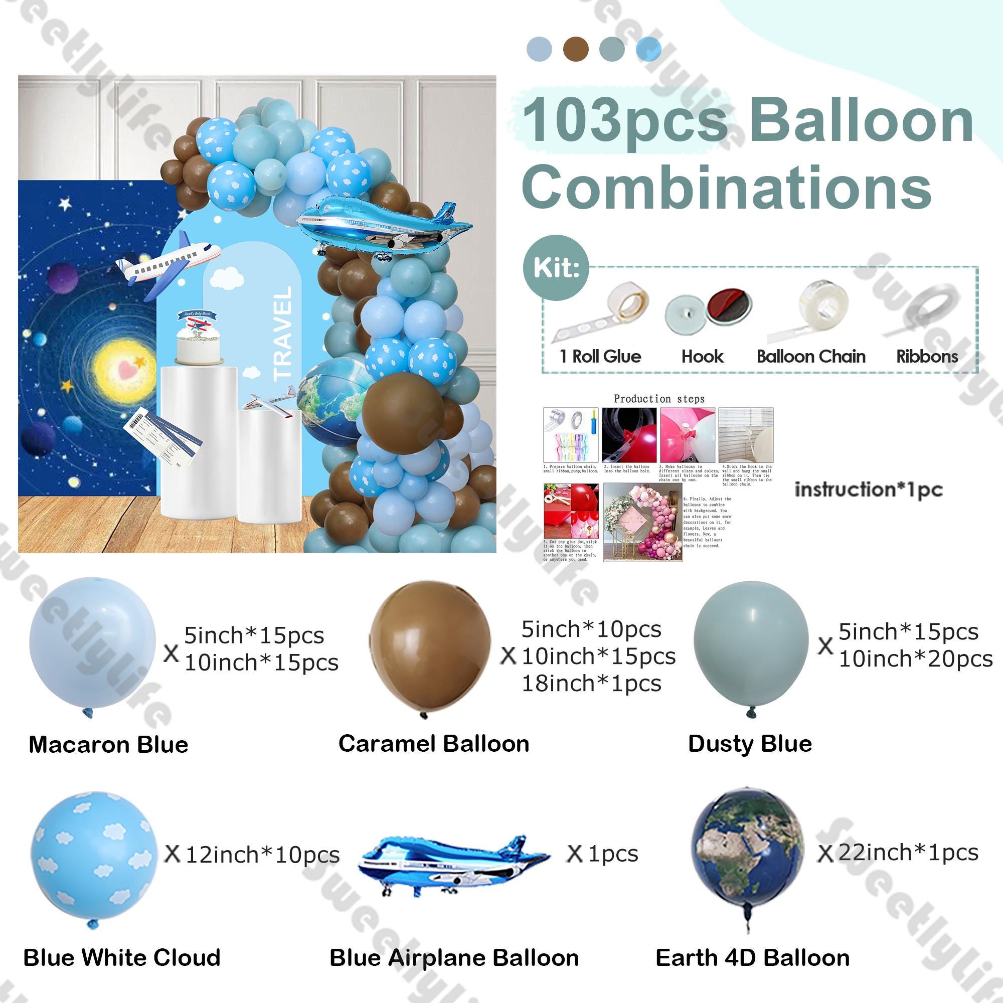 16 Pcs 22 Inch World Globe Balloons 4D Earth Foil Balloon Large