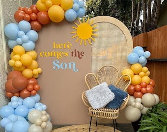 123pcs Retro Balloon Arch Matte Lemon Blue Orange Boho Balloons Baby Shower Gender Reveal  Birthday Backdrop Wedding Anniversary Decor