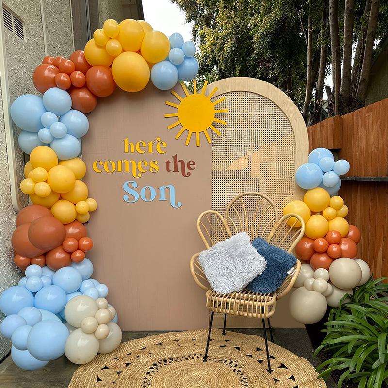 123pcs Retro Balloon Arch Matte Lemon Blue Orange Boho Balloons Baby Shower Gender Reveal  Birthday Backdrop Wedding Anniversary Decor
