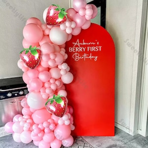 102pcs Fruit Themed Balloon Garland Arch Kit Strawberry Party Backdrop Sweet One Birthday Baby Girl 1st Berry Summer Pool Party Decor