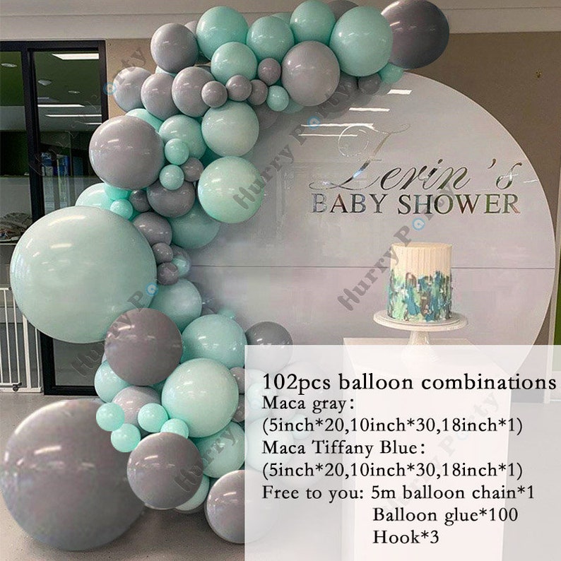 102pcs Macaron Tiffany Blue Ballons Garland Baby Shower Gray Wedding Arch Kit Birthday Party Decor image 2