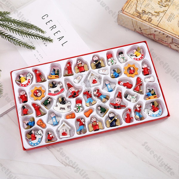 Adornos navideños vintage de madera para el árbol, regalos navideños para niños, colgantes decorativos, decoración para el hogar, cajas de regalo navideñas