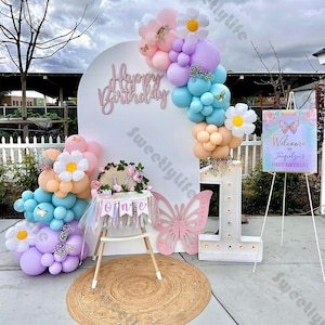 94 pz Margherita Sfondo Palloncino Ghirlanda Kit Crema Pesca Rosa Viola Blu Palloncino Arco Baby Shower 1ft Compleanno Boho Groovy Decorazione