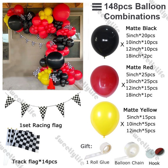 148 pièces mat noir rouge jaune ballon course thème chaîne sexe