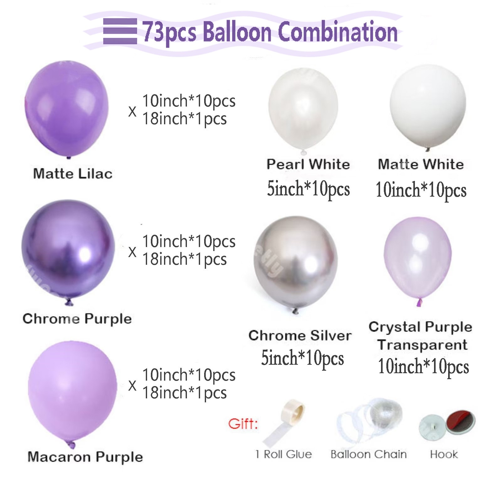 Arche Pour Ballon Violet, 100 Pièces Kit De Guirlande De Ballons Blancs  Violet Blanc En Latex Macaron Violet Métallique Argent 4D Ballons Hélium  pour